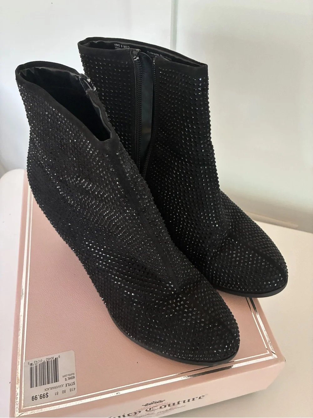 Juicy Couture Black Crystal Embellished Ankle Booties